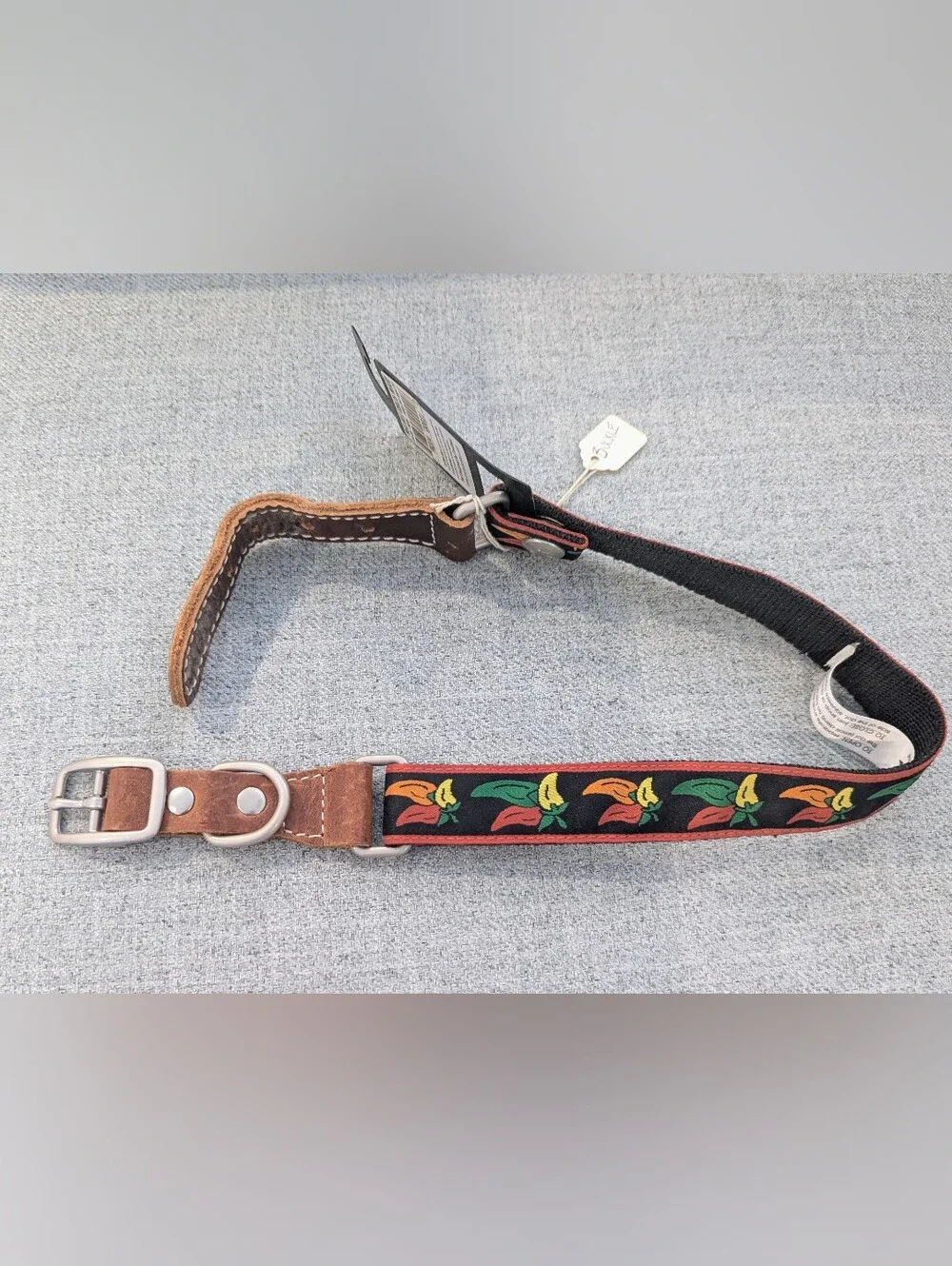 Leather-Trim Hot Chili Pepper Pattern Dog Collar, NWT